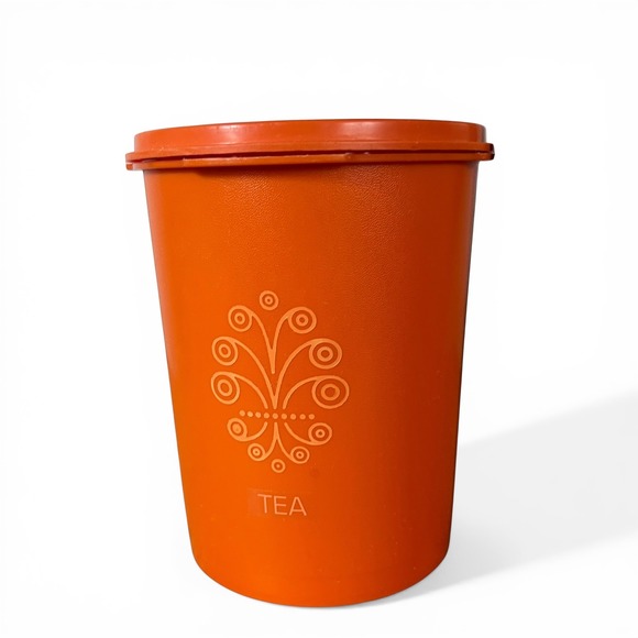 Vintage Tupperware Servalier Canister Set 4 Orange Sunburst Lid Flour Sugar Tea - Picture 6 of 12